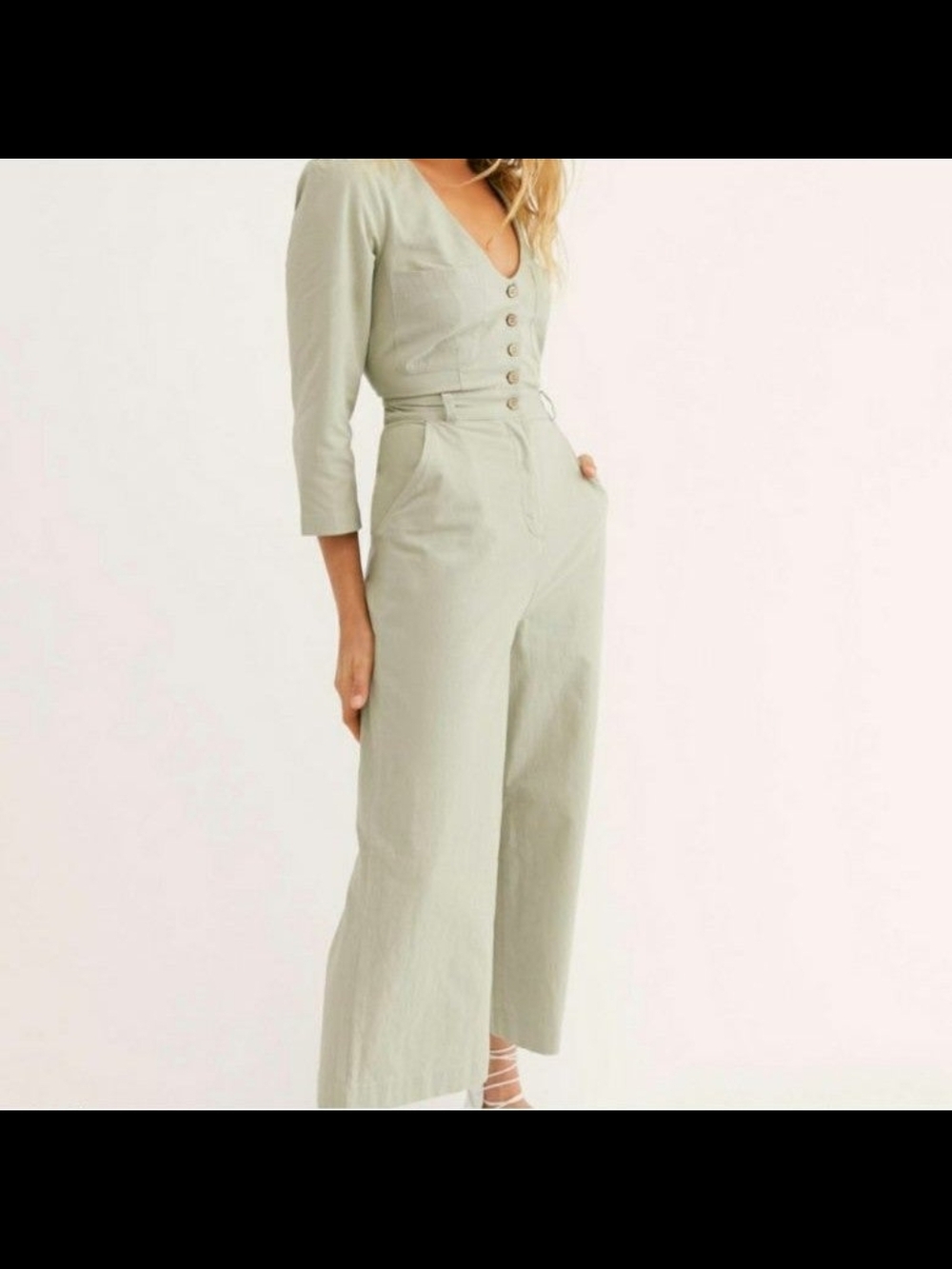 Free People Sage V-Neck Button Front Wide-Leg Jumpsuit
